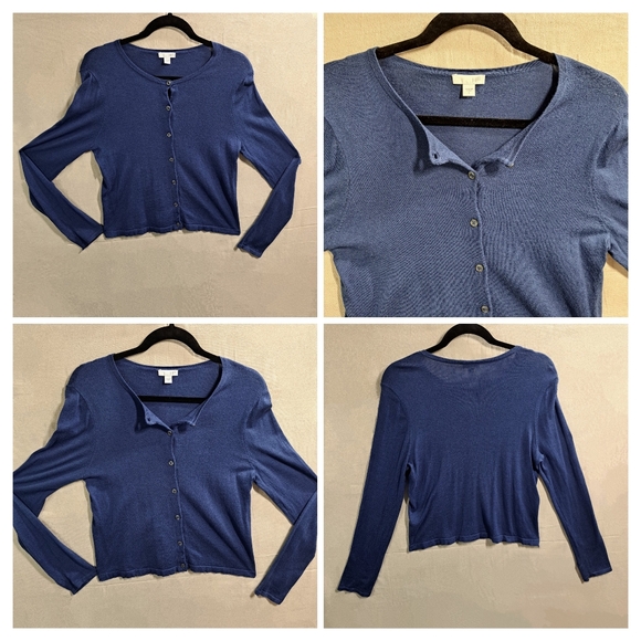 J.Jill Women Small Blue Cotton Bamboo Viscose Long Sleeve Button Up Cardigan - Picture 8 of 9